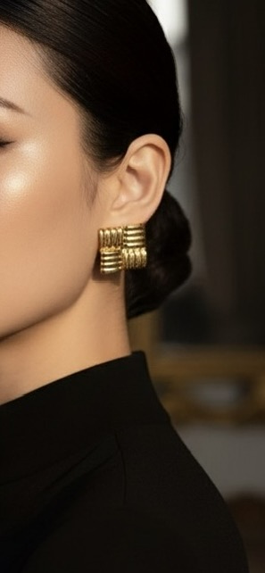 Stylish Gold Tone Square Earrings